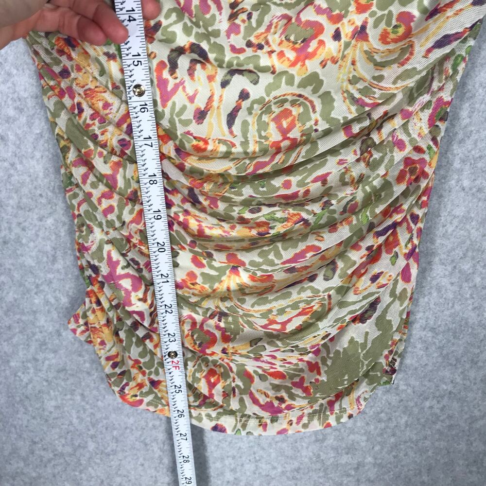 Cable Gauge Mesh Ruched Top Medium Paisley Cowl Blouse Abstract Vacation - Picture 6 of 8